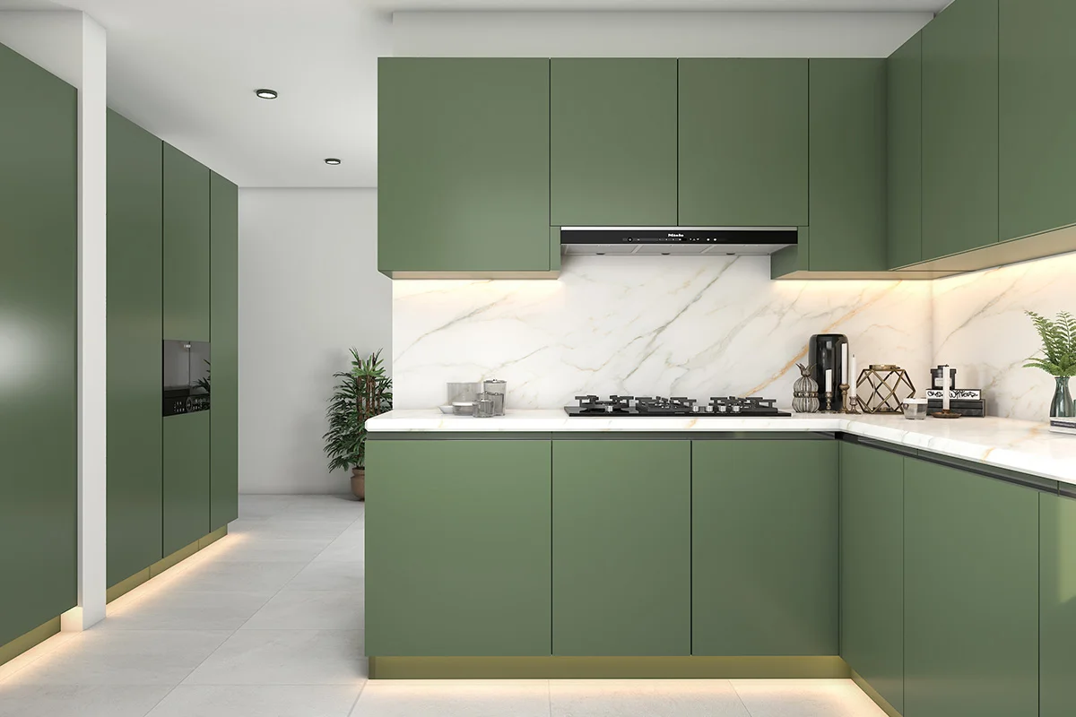 کابینت دو رنگ سفید و سبز زیتونی