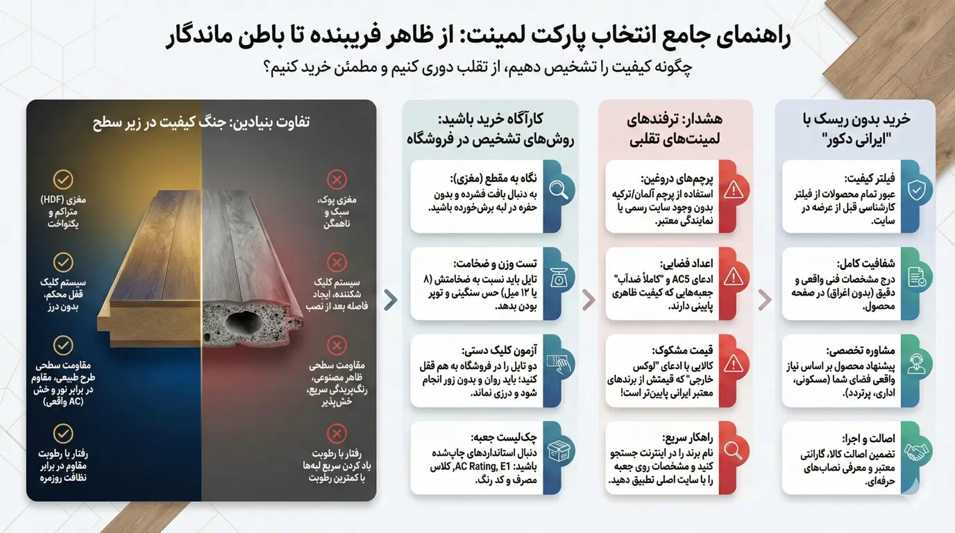 تفاوت پارکت لمینت باکیفیت و بی‌کیفیت